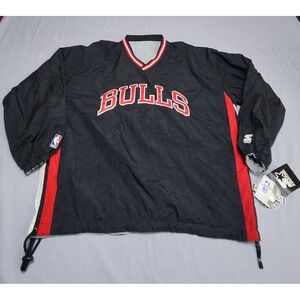 NWT Vintage Starter Chicago Bulls Reversible Windbreaker Jacket Black Grey L